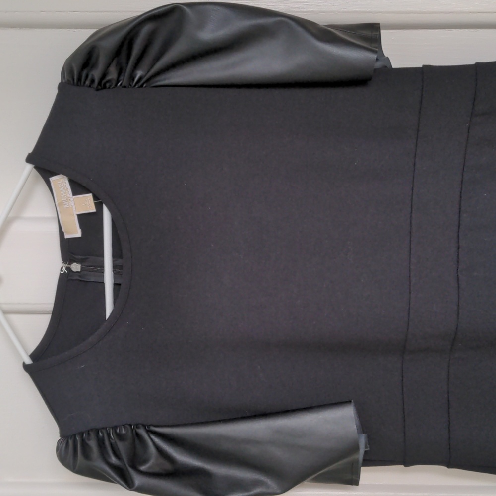 Michael Kors Women's black short sleeve dress with faux leather trim size L